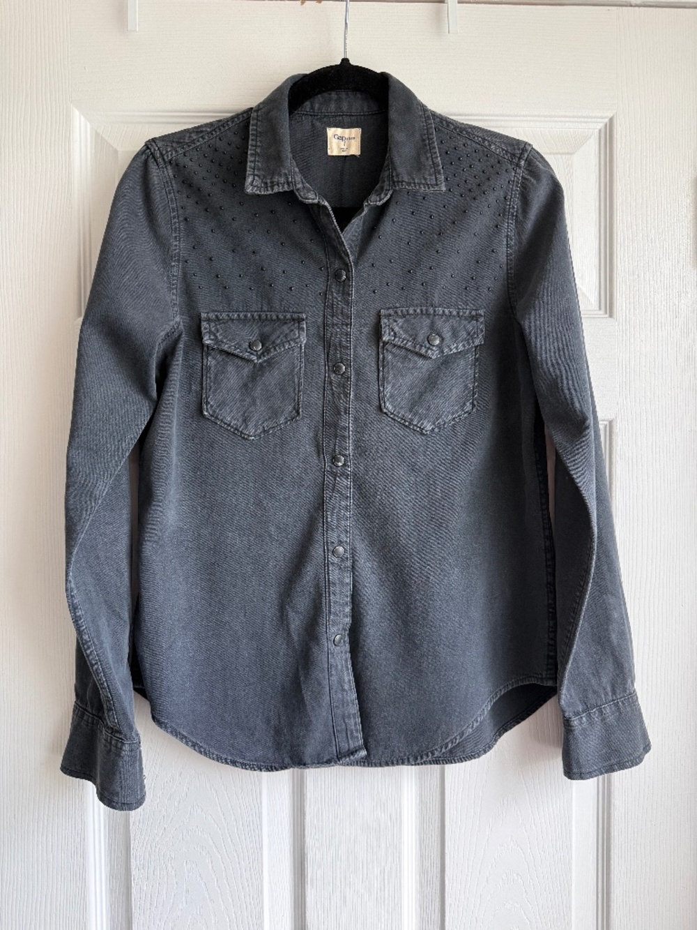 Gap 1969 Grey Studded Denim Western Button Up Shirt Size S